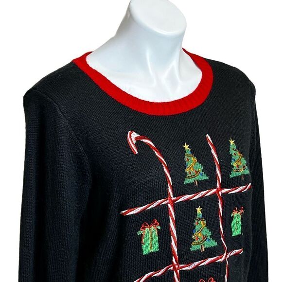 Karen Scott black candy cane tic tac toe ugly Christmas sweater size M - Picture 5 of 16
